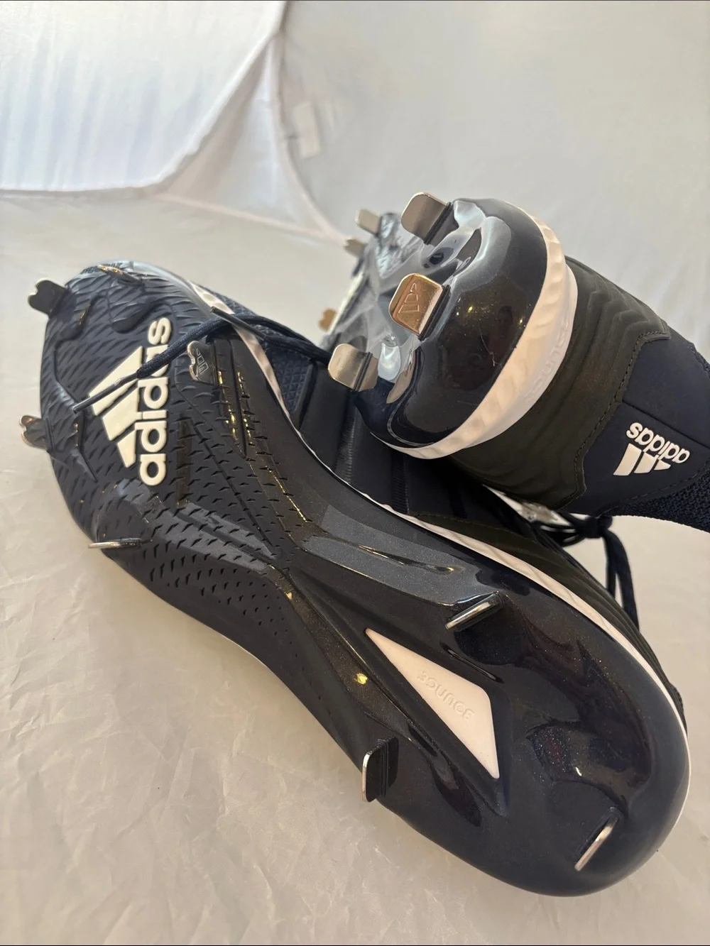 New adidas Navy Athletic Cleats with White Three-Stripes size 13 shoes